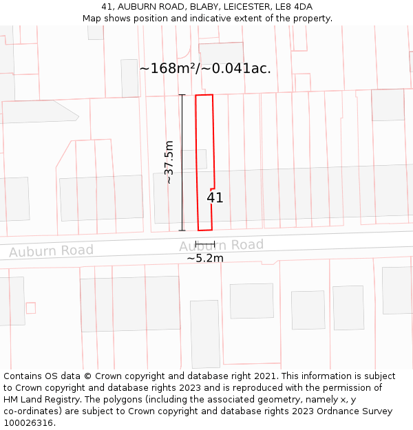41, AUBURN ROAD, BLABY, LEICESTER, LE8 4DA: Plot and title map
