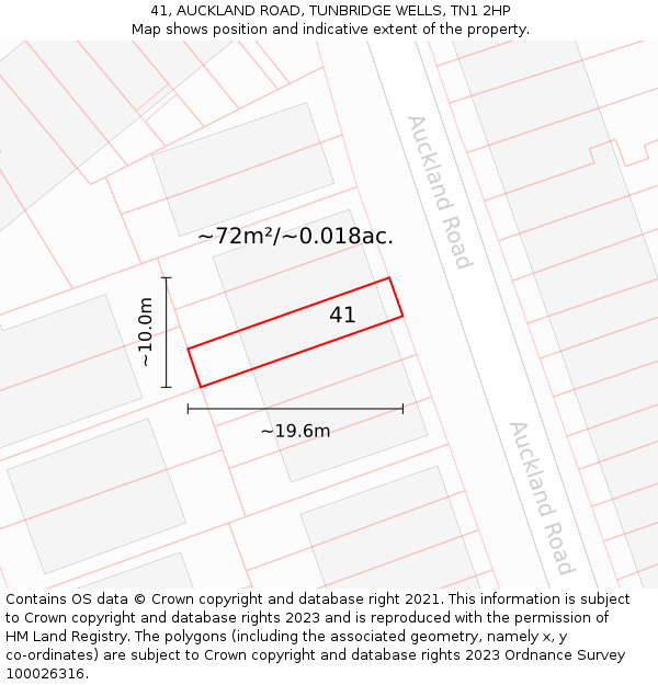 41, AUCKLAND ROAD, TUNBRIDGE WELLS, TN1 2HP: Plot and title map