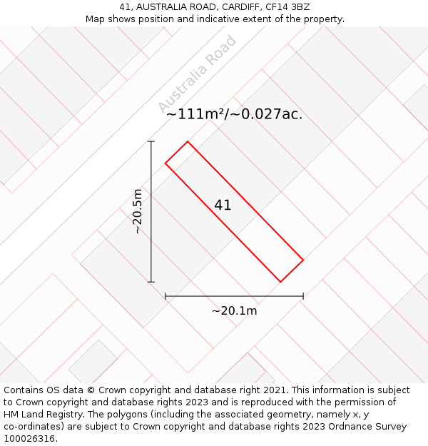 41, AUSTRALIA ROAD, CARDIFF, CF14 3BZ: Plot and title map