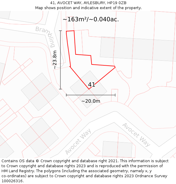 41, AVOCET WAY, AYLESBURY, HP19 0ZB: Plot and title map