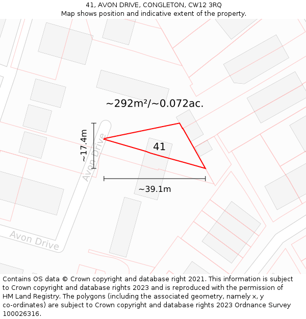 41, AVON DRIVE, CONGLETON, CW12 3RQ: Plot and title map