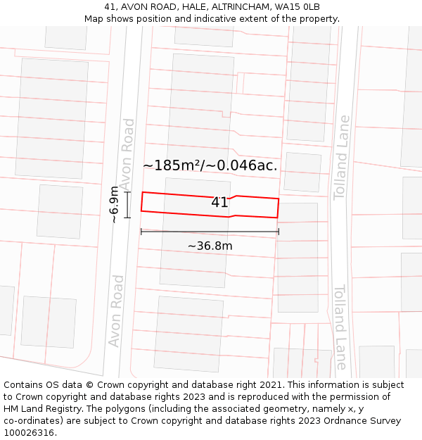 41, AVON ROAD, HALE, ALTRINCHAM, WA15 0LB: Plot and title map
