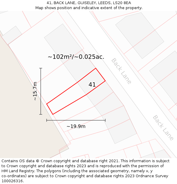 41, BACK LANE, GUISELEY, LEEDS, LS20 8EA: Plot and title map