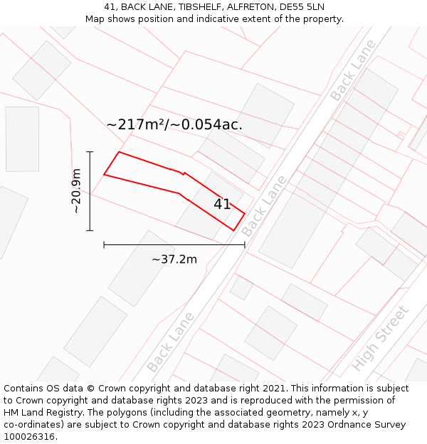 41, BACK LANE, TIBSHELF, ALFRETON, DE55 5LN: Plot and title map