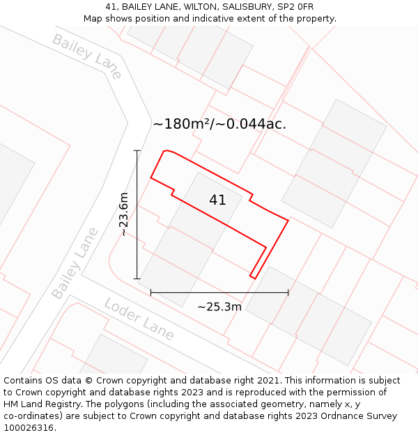 41, BAILEY LANE, WILTON, SALISBURY, SP2 0FR: Plot and title map