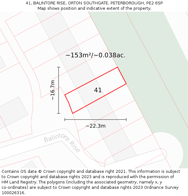 41, BALINTORE RISE, ORTON SOUTHGATE, PETERBOROUGH, PE2 6SP: Plot and title map