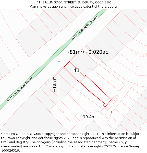 41, BALLINGDON STREET, SUDBURY, CO10 2BX: Plot and title map