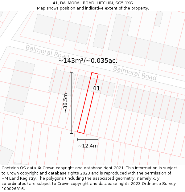 41, BALMORAL ROAD, HITCHIN, SG5 1XG: Plot and title map