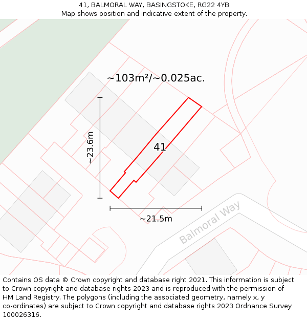 41, BALMORAL WAY, BASINGSTOKE, RG22 4YB: Plot and title map