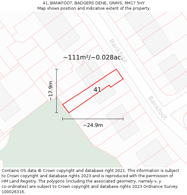41, BANKFOOT, BADGERS DENE, GRAYS, RM17 5HY: Plot and title map