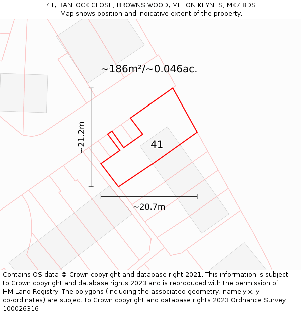41, BANTOCK CLOSE, BROWNS WOOD, MILTON KEYNES, MK7 8DS: Plot and title map