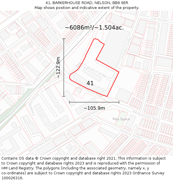 41, BARKERHOUSE ROAD, NELSON, BB9 9ER: Plot and title map