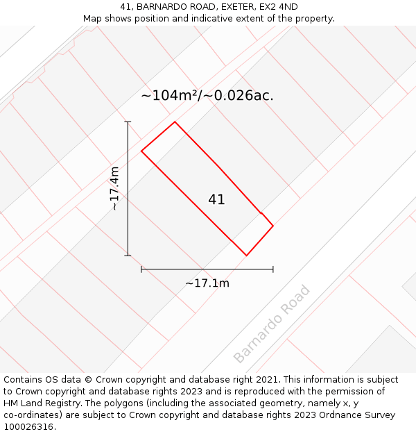 41, BARNARDO ROAD, EXETER, EX2 4ND: Plot and title map