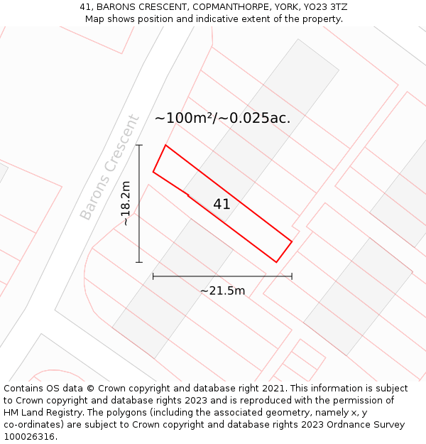 41, BARONS CRESCENT, COPMANTHORPE, YORK, YO23 3TZ: Plot and title map