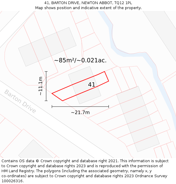 41, BARTON DRIVE, NEWTON ABBOT, TQ12 1PL: Plot and title map