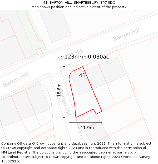 41, BARTON HILL, SHAFTESBURY, SP7 8DQ: Plot and title map