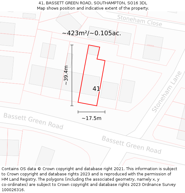 41, BASSETT GREEN ROAD, SOUTHAMPTON, SO16 3DL: Plot and title map