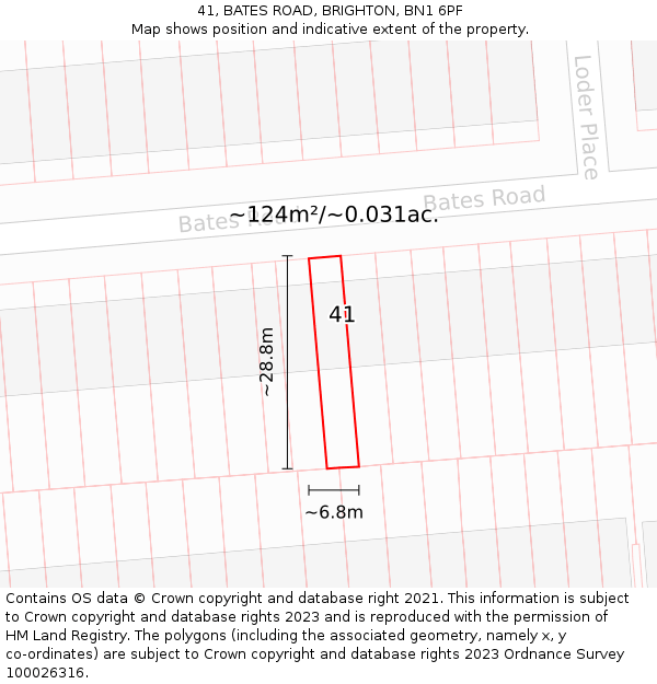 41, BATES ROAD, BRIGHTON, BN1 6PF: Plot and title map