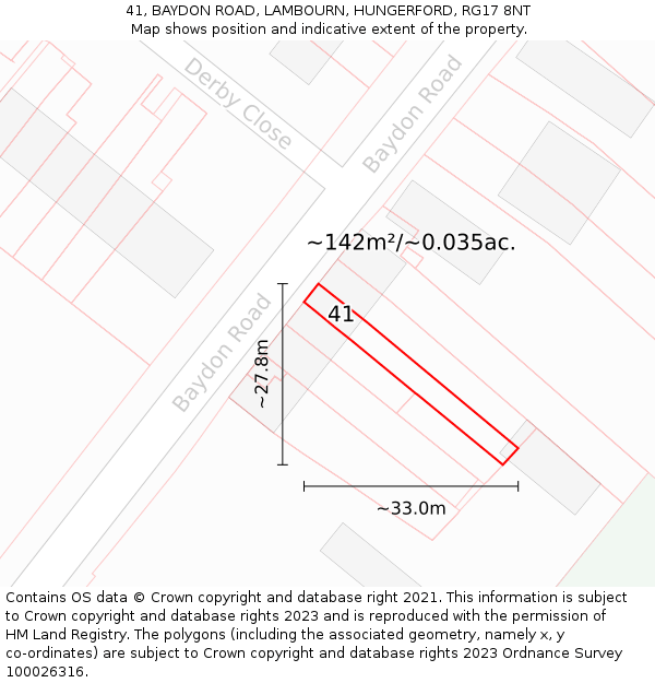 41, BAYDON ROAD, LAMBOURN, HUNGERFORD, RG17 8NT: Plot and title map