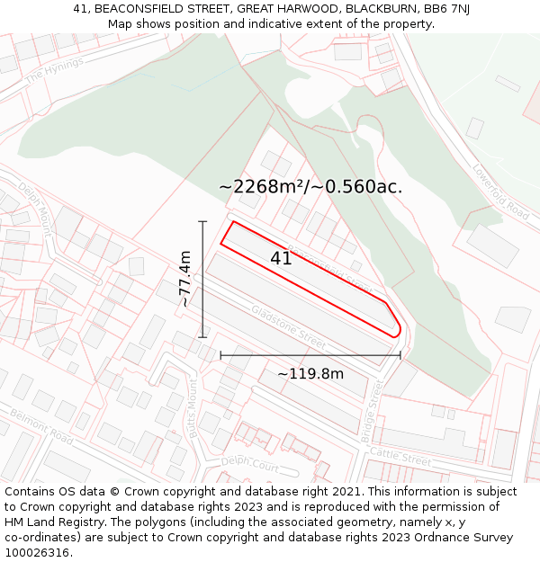 41, BEACONSFIELD STREET, GREAT HARWOOD, BLACKBURN, BB6 7NJ: Plot and title map