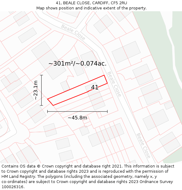 41, BEALE CLOSE, CARDIFF, CF5 2RU: Plot and title map