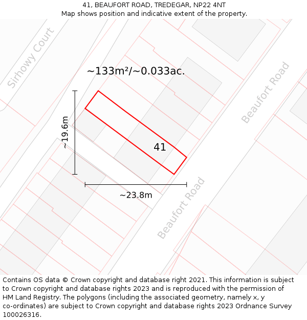 41, BEAUFORT ROAD, TREDEGAR, NP22 4NT: Plot and title map