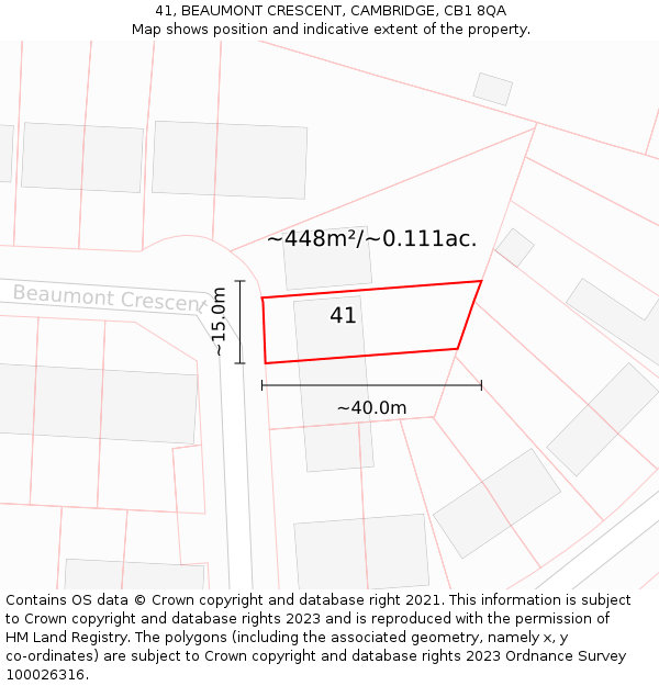 41, BEAUMONT CRESCENT, CAMBRIDGE, CB1 8QA: Plot and title map