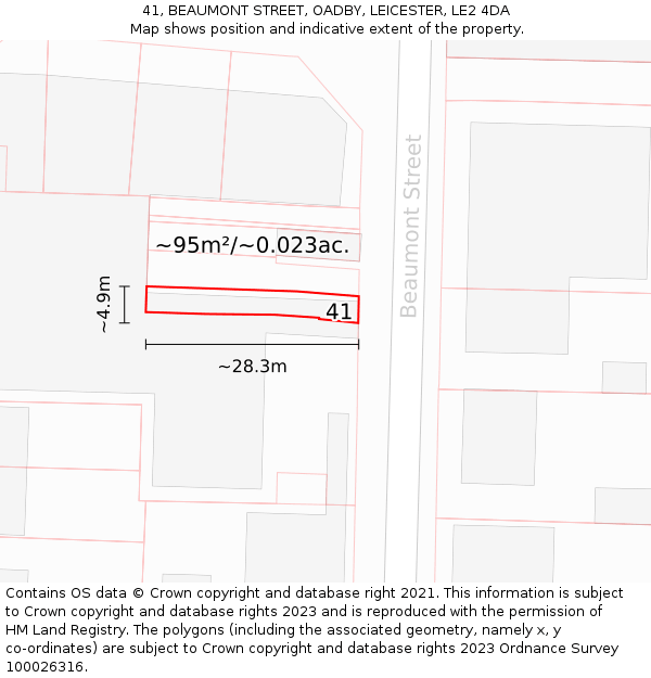 41, BEAUMONT STREET, OADBY, LEICESTER, LE2 4DA: Plot and title map