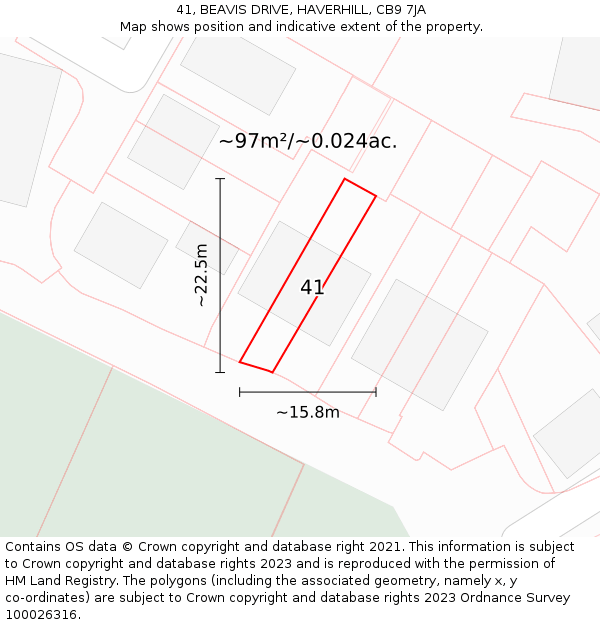 41, BEAVIS DRIVE, HAVERHILL, CB9 7JA: Plot and title map