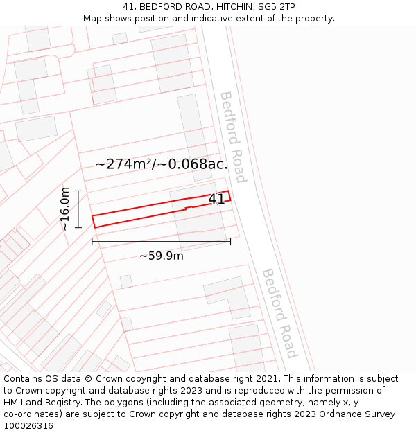 41, BEDFORD ROAD, HITCHIN, SG5 2TP: Plot and title map