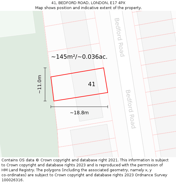 41, BEDFORD ROAD, LONDON, E17 4PX: Plot and title map