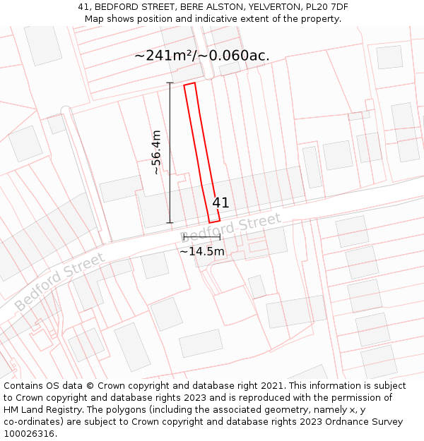 41, BEDFORD STREET, BERE ALSTON, YELVERTON, PL20 7DF: Plot and title map