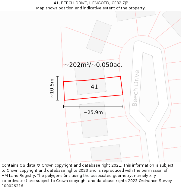41, BEECH DRIVE, HENGOED, CF82 7JP: Plot and title map