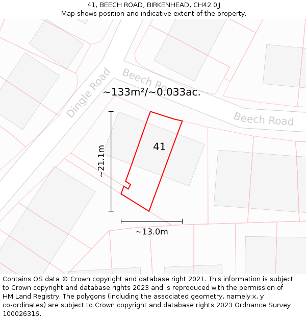 41, BEECH ROAD, BIRKENHEAD, CH42 0JJ: Plot and title map
