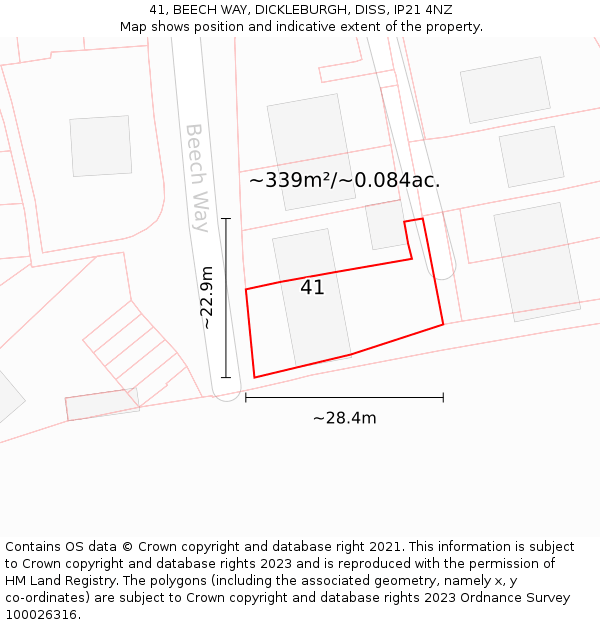 41, BEECH WAY, DICKLEBURGH, DISS, IP21 4NZ: Plot and title map