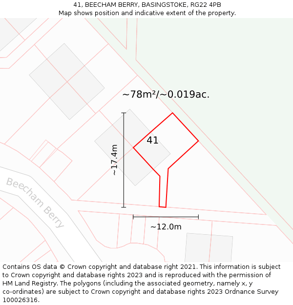 41, BEECHAM BERRY, BASINGSTOKE, RG22 4PB: Plot and title map