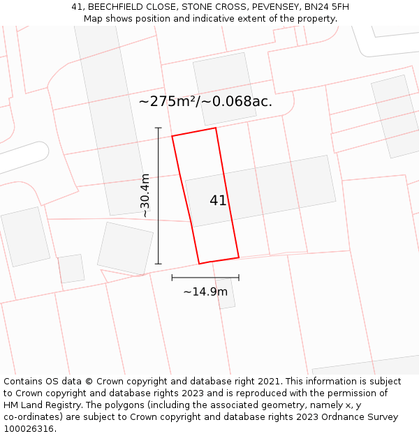 41, BEECHFIELD CLOSE, STONE CROSS, PEVENSEY, BN24 5FH: Plot and title map