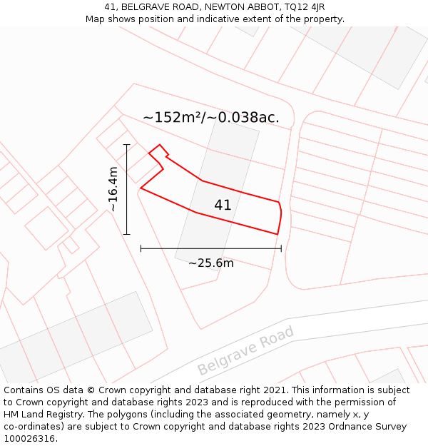 41, BELGRAVE ROAD, NEWTON ABBOT, TQ12 4JR: Plot and title map