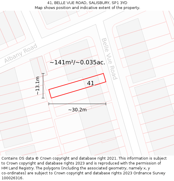 41, BELLE VUE ROAD, SALISBURY, SP1 3YD: Plot and title map