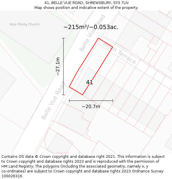 41, BELLE VUE ROAD, SHREWSBURY, SY3 7LN: Plot and title map