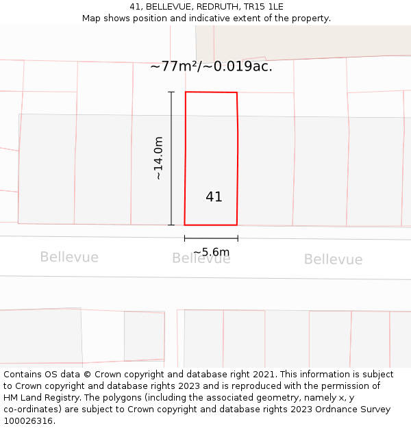 41, BELLEVUE, REDRUTH, TR15 1LE: Plot and title map