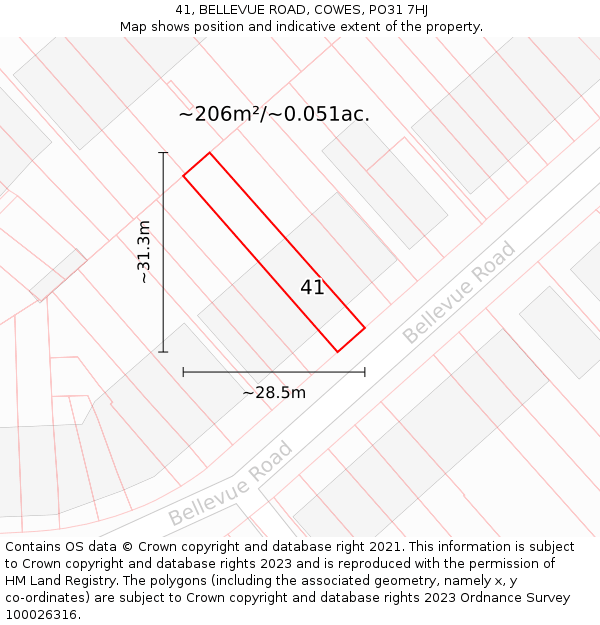 41, BELLEVUE ROAD, COWES, PO31 7HJ: Plot and title map