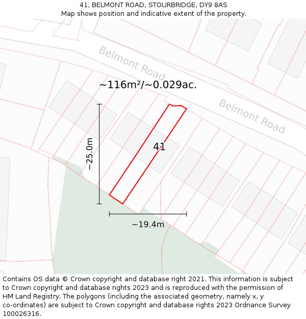 41, BELMONT ROAD, STOURBRIDGE, DY9 8AS: Plot and title map