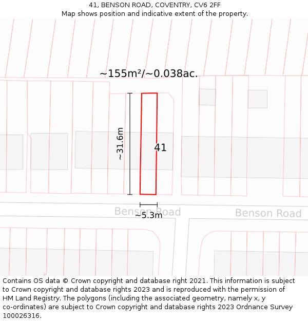 41, BENSON ROAD, COVENTRY, CV6 2FF: Plot and title map