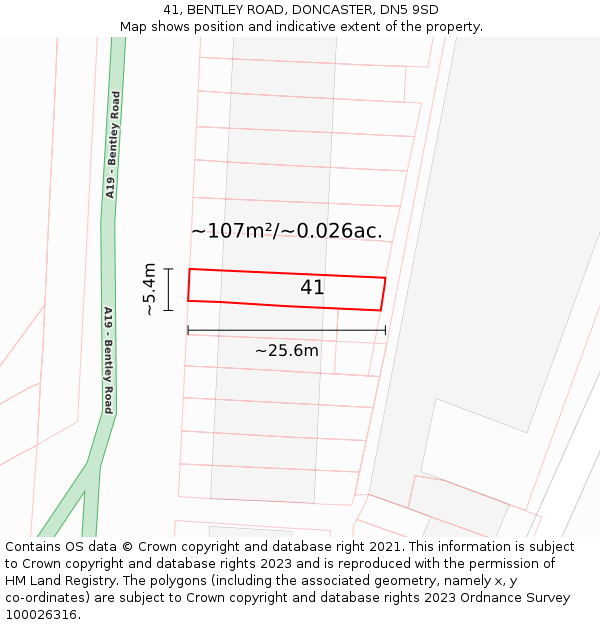 41, BENTLEY ROAD, DONCASTER, DN5 9SD: Plot and title map
