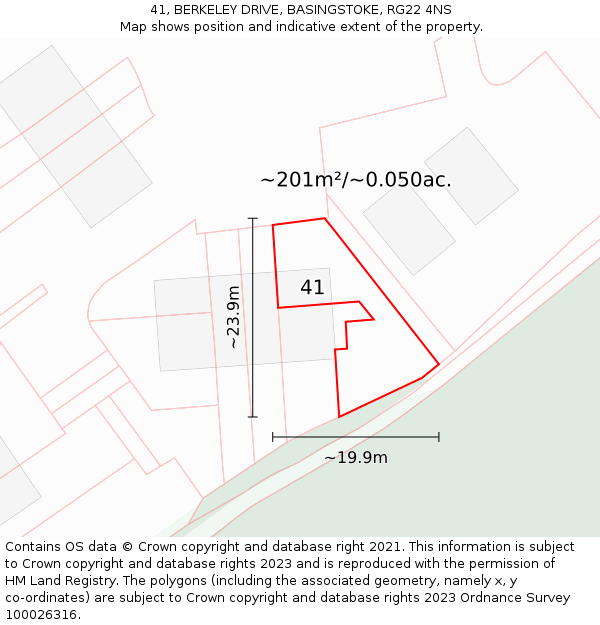 41, BERKELEY DRIVE, BASINGSTOKE, RG22 4NS: Plot and title map