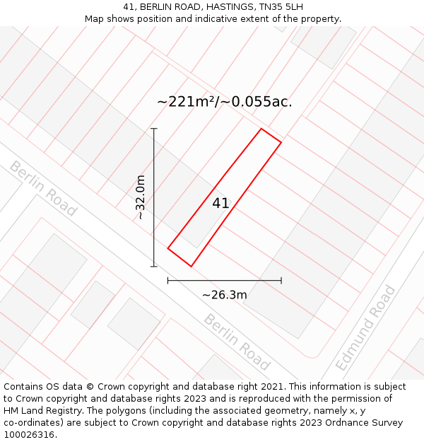 41, BERLIN ROAD, HASTINGS, TN35 5LH: Plot and title map