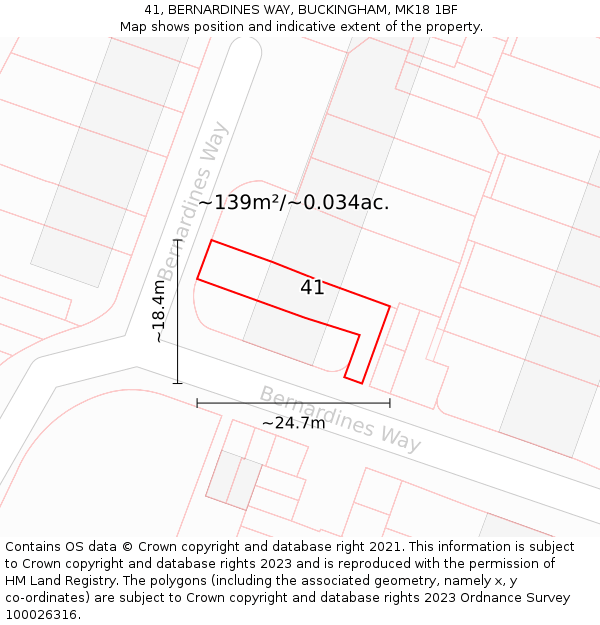 41, BERNARDINES WAY, BUCKINGHAM, MK18 1BF: Plot and title map