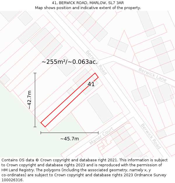 41, BERWICK ROAD, MARLOW, SL7 3AR: Plot and title map