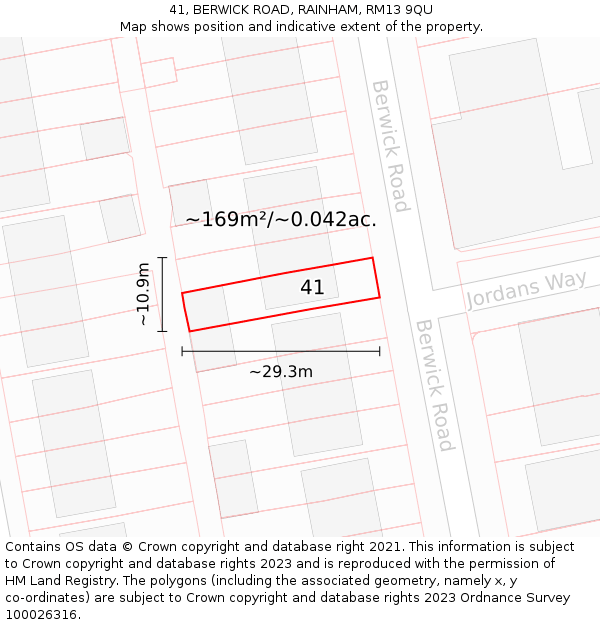 41, BERWICK ROAD, RAINHAM, RM13 9QU: Plot and title map